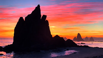 Strawberry Point, Olympic NP, Washington, coast, sea, colors, clouds, sky, rocks, usa, sunset HD wallpaper