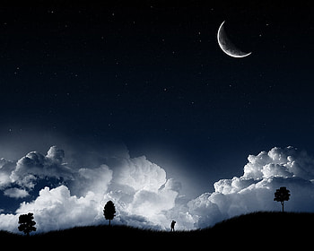 Starrynight, clouds, nite, moon, dark HD wallpaper