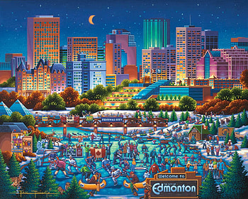 Edmonton, sea, blue, city, art, painting, pictura, eric dowdle, water, canada HD wallpaper