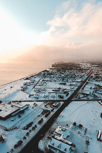 Winter, Nature, Snow, City, View From Above HD phone wallpaper