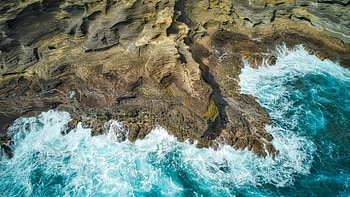 Top Angle View Of Rock Ocean Coast Waves Nature HD wallpaper