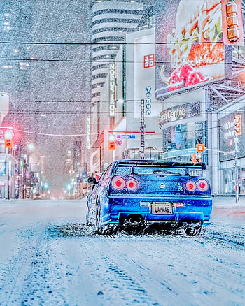 Snow R34, automotive lighting, vehicle registration plate HD phone wallpaper