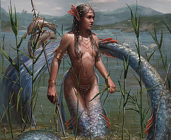 Guardian, mermaid, art, girl, dark, summer, fantasy, wayer, fish, luminos, sirene, water, vara, runa ivana rosenberger HD wallpaper