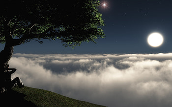 Landscape, People, Trees, Night, Clouds HD wallpaper