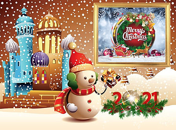 Merry Christmas 2021, snowman, 2021, snow, christmas, frame HD wallpaper
