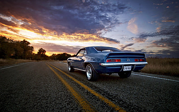 Chevrolet Camaro SS, sunset cars, chevrolet, muscle, car, camaro, american, old, ss, chevy, dream, sunset, oldsmobile HD wallpaper