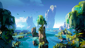 Island Lake Rock Fantasy Landscape Nature Birds Sky Fantasy HD wallpaper