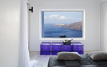 Beautiful View, champagne, design, peaceful, houses, beauty, modern, pillows, ocean, sea, white, architecture, window, room, bed, hotel, house, romance, beautiful, interior, bedroom, pretty, view, romantic, flowers, lovely, resort HD wallpaper