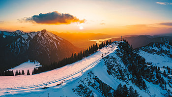 Enterrochtal, Bavaria, mountains, alps, sunrise, snow, trees, clouds HD wallpaper