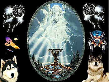 Buffalo, native american, spirit, wolf HD wallpaper