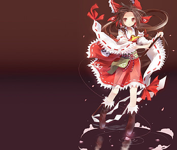Hakurei Reimu, emotional, cute, long hair, dress, beauty, nice, brown, sinister, , warrior, female, shrine maiden, sexy, sweet, hot, girl, beautiful, anime girl, simple, anime, pretty, serious, brown hair, touhou, reimu, gown, lovely HD wallpaper
