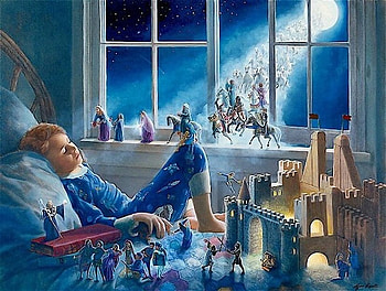 Painting by Lynn Lupetti, night, bed, lynn lupetti, window, art, painting, boy, dream, child HD wallpaper