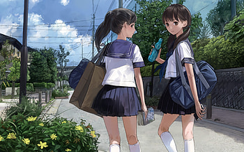 Anime Girl Going School In Uniform, anime-girl, anime HD wallpaper