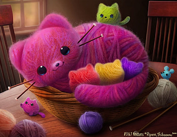 Knittens, fantasy, art, pink, pisici, piper thibodeau, cat HD wallpaper