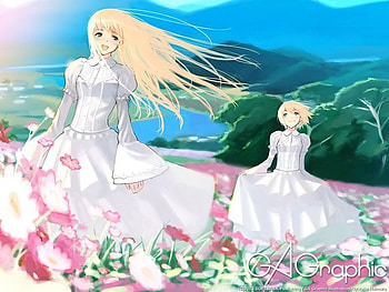 Breezy Meadow, blond, valley, green, meadow, girls, flowers HD wallpaper