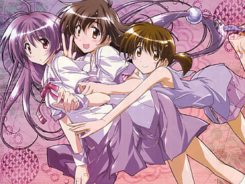 Anime girls having fun, embracing, anime, uniforms, fun HD wallpaper