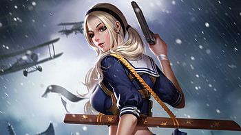 Girl ,school dress, katana, original art HD wallpaper
