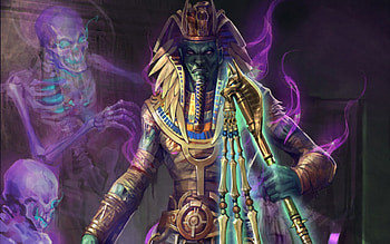 Osiris, blue, mummy, skeleton, egypt, pharaoh, dark, halloween, pink, fantasy, green, game HD wallpaper