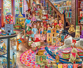Toy shop, colorful, pink, doll, fantasy, art HD wallpaper