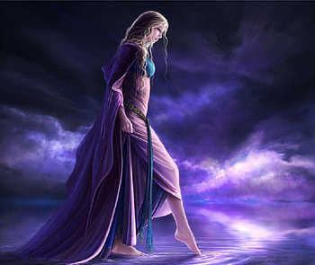Testing The Water, purple, girl, fantasy, water HD wallpaper