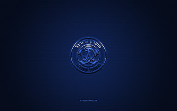 Hapoel Afula FC, Israeli football club, Liga Leumit, blue logo, blue carbon fiber background, football, Afula, Israel, Hapoel Afula FC logo HD wallpaper