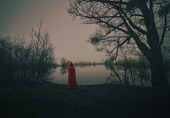 Lake, Shore, Bank, Silhouette, Miscellanea, Miscellaneous, Cloak HD wallpaper