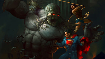The Trinity Vs Doomsday Art, superman, wonder-woman, artwork, art, digital-art, artstation, superheroes HD wallpaper