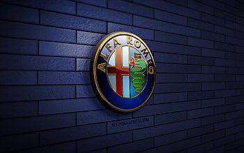 Alfa Romeo 3D logo, , blue brickwall, creative, cars brands, Alfa Romeo logo, 3D art, Alfa Romeo HD wallpaper