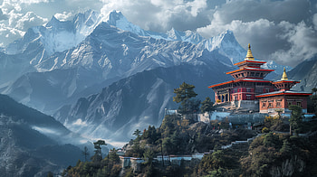 Majestic Mountain Sanctuary: Buddhist Temple Vista, buddhist temple, mountain HD wallpaper
