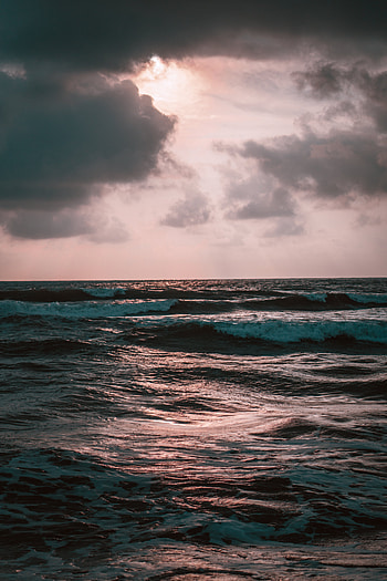 Waves with sunset, sunset, ocean, graphy, beach HD phone wallpaper