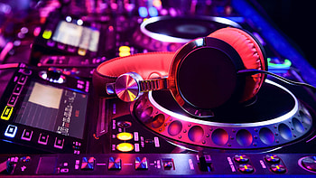 Neon DJ console, Party scene, Colorful lights, Music mixing HD wallpaper