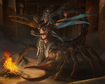 Scorpio, wings, scorpion, kim ha yeong, girl, brown, zodiac, fantasy, luminos, fire, queen HD wallpaper