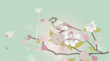 Spring Bird on Branch, bird, blossoms, hearts, flowers, blooms, spring, Firefox Persona theme, tree HD wallpaper