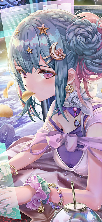 Anime girl eating, chips HD phone wallpaper