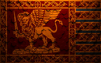 Flag of Venice, honeycomb art, Venice hexagons flag, Venice 3d hexagons art, Venice flag HD wallpaper