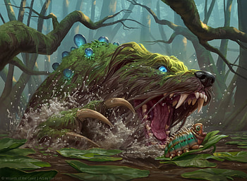 Hungry groff, dog, fantasy, ilse gort, art, green, luminos, forest, groff HD wallpaper