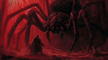 Epic Spider Standoff , fantasy, warrior, giant spider, fantasy warrior, spider HD wallpaper