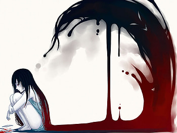 Thoughtful girl, abstract, fantasy, girl, blood, wave HD wallpaper
