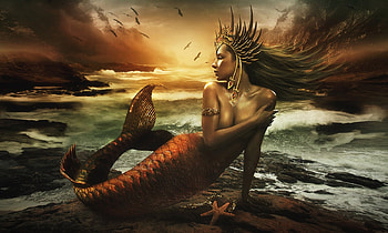 Beauty of The Sea, sea, oceam, magical, besuty, Mermaid, mystical, lovely, sunset HD wallpaper