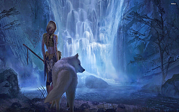 girl with her wolf, girl, wolf, forest, warrior HD wallpaper