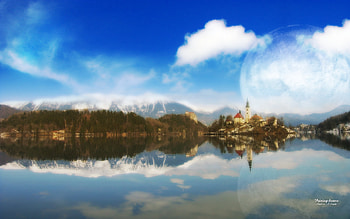 Painting Dreams, blue, moon, andrea andrade, lake HD wallpaper