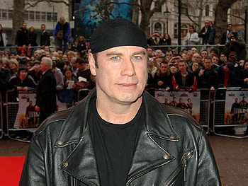 John Travolta, black dress, blue eyes, actor, big head, male, hard face HD wallpaper