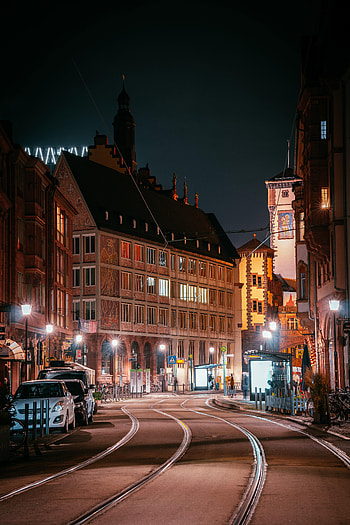 Cities, Night, City, Building, Lights, Street, Rails HD phone wallpaper