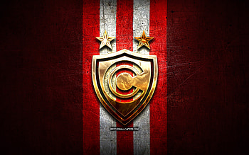 Cienciano FC, golden logo, Liga 1 Apertura, red metal background, football, peruvian football club, CS Cienciano logo, soccer, CS Cienciano HD wallpaper