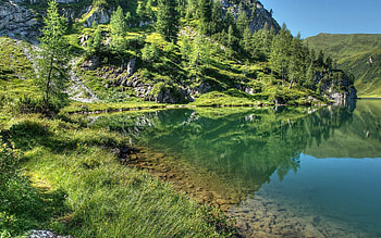 Nature, Grass, Sky, Mountains, Lake HD wallpaper