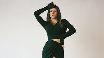 Beautiful Girl Model Adria Arjona Is Wearing Green Velvet Dress Standing In White Background Girls HD wallpaper