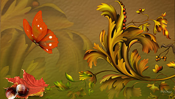 Delightful Autumn, leaves, abstract, butterfly, firefox persona, fall, autumn, nuts, scroll HD wallpaper