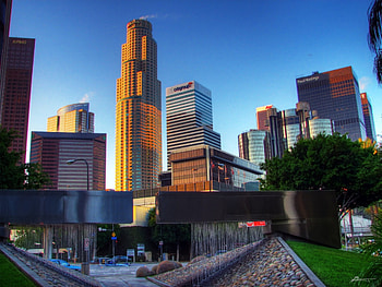 morning in los angeles r, skyscrapers, downtown, morning, city, r HD wallpaper