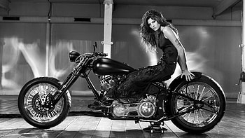 Brunette Motorcycle Chopper B-W background HD wallpaper