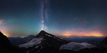 Snow, Mountain, Mountains, Meteor, , Stars, Sunset HD wallpaper